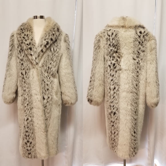 Vintage 80s Retro Monterey Fashions Faux Fur Snow Leopard Cruella Trench Coat 10 - Picture 3 of 11